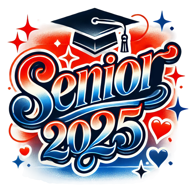 Senior 2025 Airbrushed Red and Blue DTF (direct-to-film) Transfer