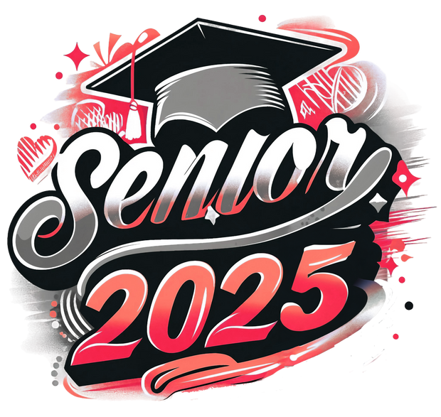 Senior 2025 Airbrushed Red and Gray DTF (direct-to-film) Transfer