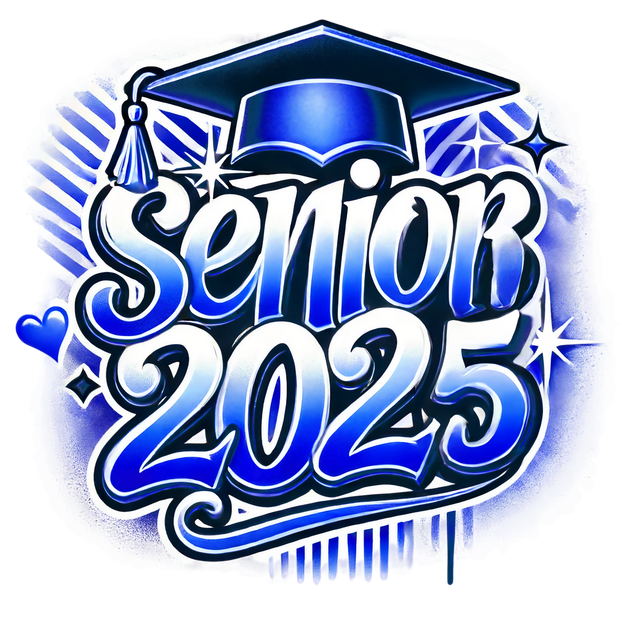 Senior 2025 Airbrushed Royal Blue DTF (direct-to-film) Transfer