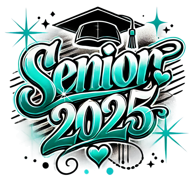 Senior 2025 Airbrushed Teal DTF (direct-to-film) Transfer DTF (direct-to-film) Transfer