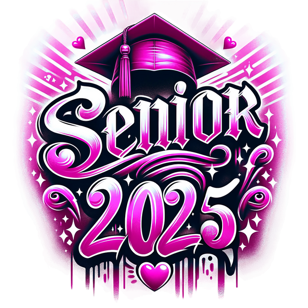 Senior 2025 Airbrushed White Stars DTF (direct-to-film) Transfer