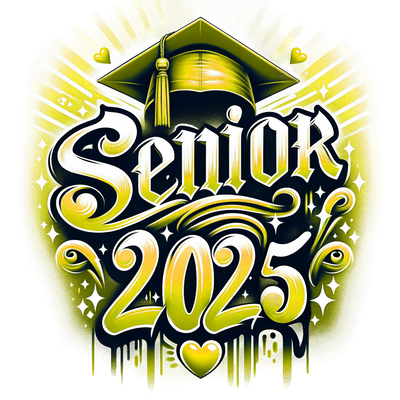 Senior 2025 Airbrushed With Yellow Hearts DTF (direct-to-film) Transfer