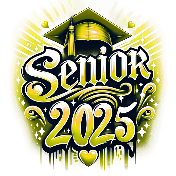 Senior 2025 Airbrushed With Yellow Hearts DTF (direct-to-film) Transfer