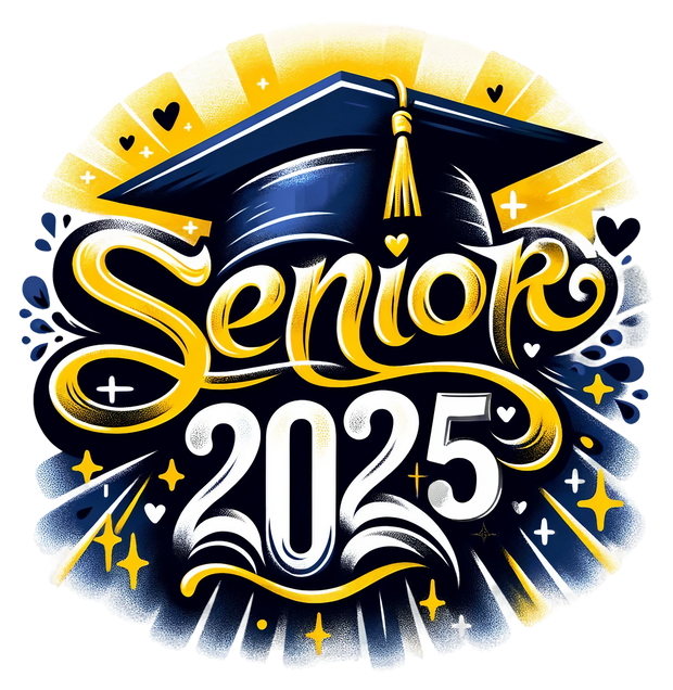 Senior 2025 Airbrushed Yellow Blue & White DTF (direct-to-film) Transfer