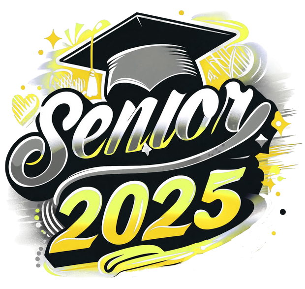 Senior 2025 Airbrushed Yellow and Gray DTF (direct-to-film) Transfer