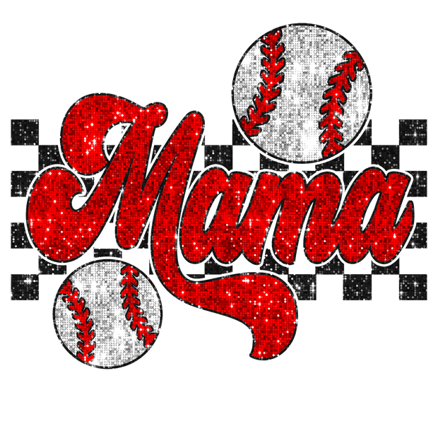 Sequin Checkered Baseball Mama DTF (direct-to-film) Transfer