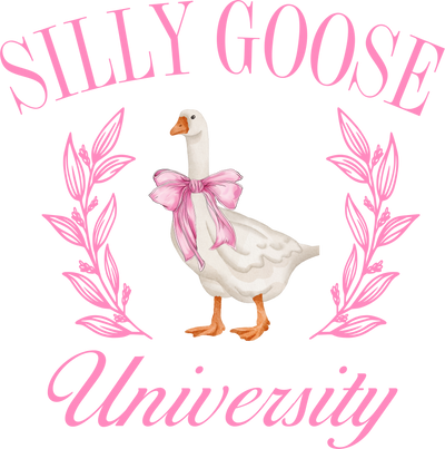 Silly Goose University in Pink With Duck DTF (direct-to-film) Transfer