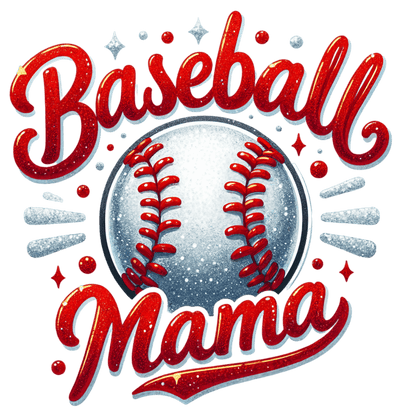 Silver Baseball Mama Laces in Red DTF (direct-to-film) Transfer