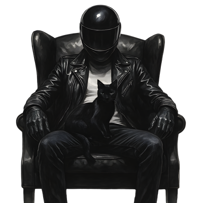 Sitting Biker with Black Cat DTF (direct-to-film) Transfer