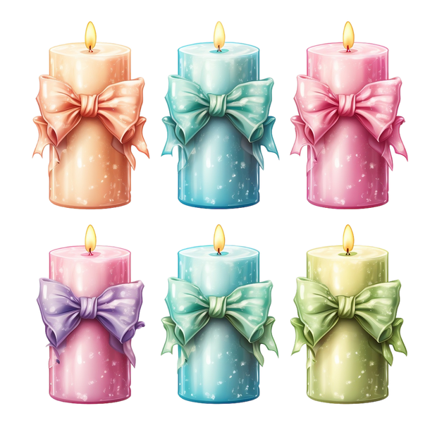 Six Pastel Colored Candles DTF (direct-to-film) Transfer