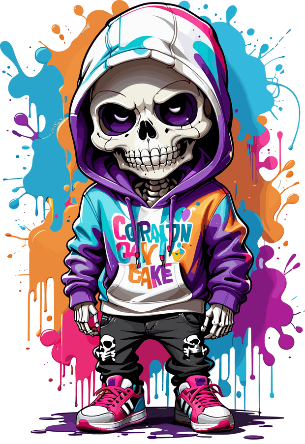 Skelton in Sneakers Color Drip DTF (direct-to-film) Transfer