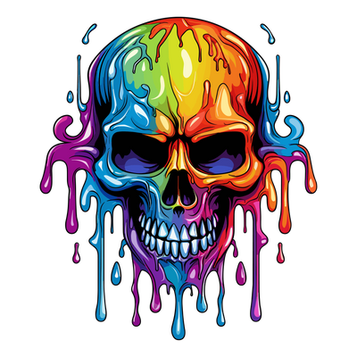 Skull Color Drip DTF (direct-to-film) Transfer