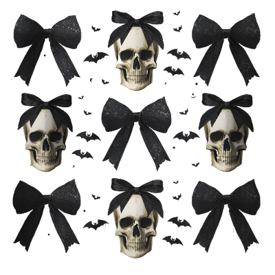 Skull Coquette With Black Bow and Bat Halloween DTF (direct-to-film) Transfer