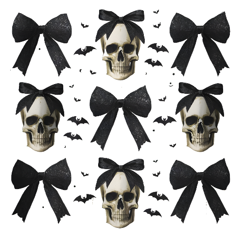 Skull Coquette With Black Bow and Bat Halloween DTF (direct-to-film) Transfer