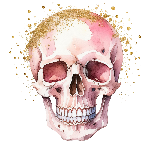 Skull Pink With Gold 1 Halloween DTF (direct-to-film) Transfer