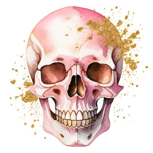 Skull Pink With Gold 2 Halloween DTF (direct-to-film) Transfer