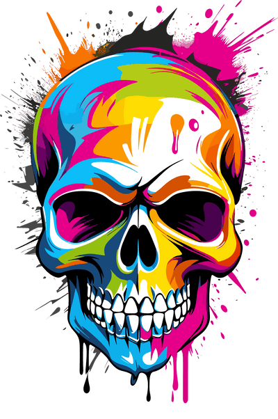 Skull Splatter Color Drip DTF (direct-to-film) Transfer