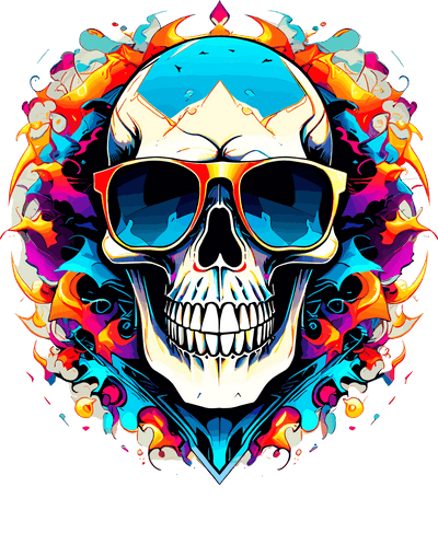 Skull & Flaming Color Drip DTF (direct-to-film) Transfer