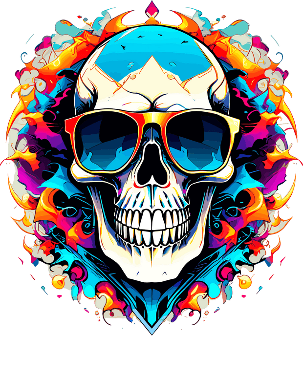 Skull & Flaming Color Drip DTF (direct-to-film) Transfer