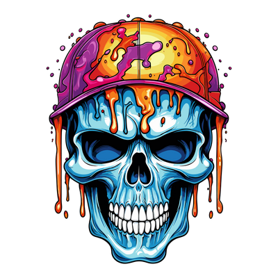 Skull in Cap Color Drip DTF (direct-to-film) Transfer