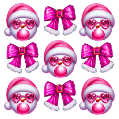 Snowman Coquette Bow in Pink Stacked DTF (direct-to-film) Transfer