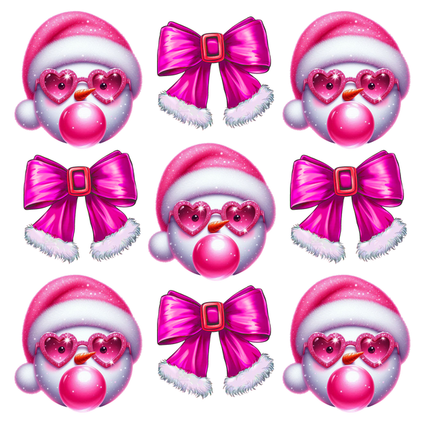 Snowman Coquette Bow in Pink Stacked DTF (direct-to-film) Transfer