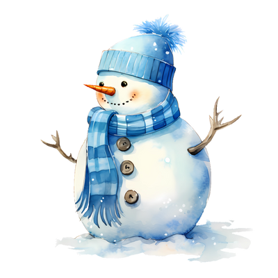 Snowman in Blue Scarf and Hat DTF (direct-to-film) Transfer