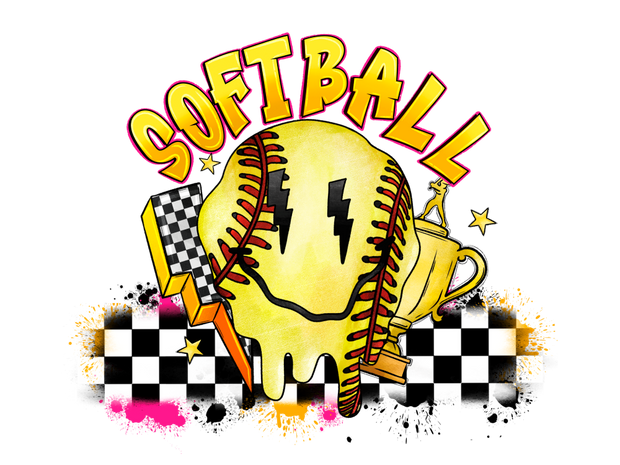 Softball Retro Smiley Face DTF Transfer (direct to film)