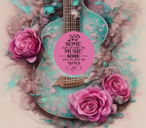 Some Say We  Need The Music Some Say We Need The Lyrics Guitar With Pink Floral UV-DTF 20 oz Skinny Tumbler Wrap