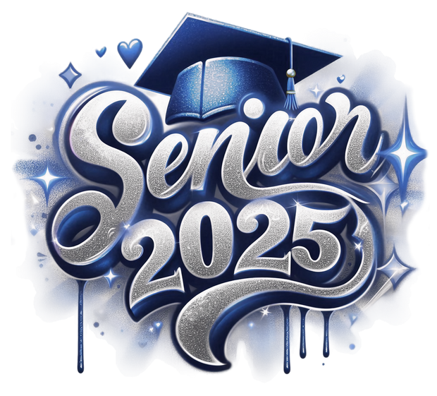 Sparkle Senior 2025 Airbrushed Navy Blue DTF (direct-to-film) Transfer