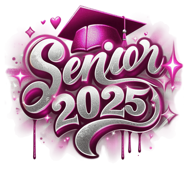 Sparkle Senior 2025 Airbrushed Pink DTF (direct-to-film) Transfer