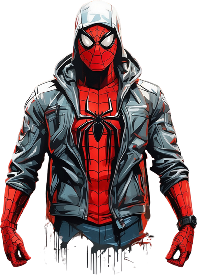 Spiderman in Biker Gear Red and Grey DTF (direct-to-film) Transfer