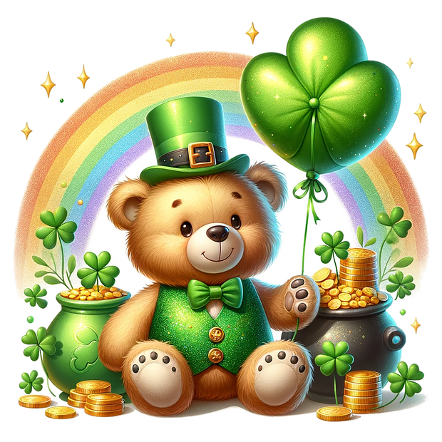 St. Patrick_s Day Bear & Two Pots of Gold DTF (direct-to-film) Transfer