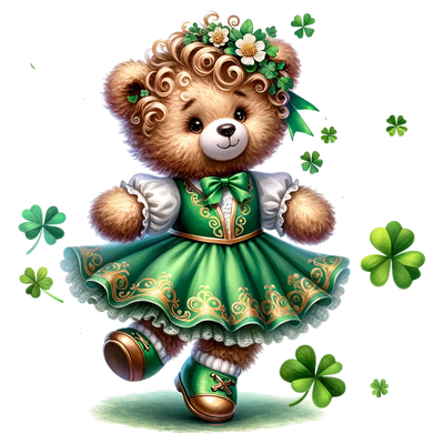 St. Patrick_s Day Bear in Dancing Dress DTF (direct-to-film) Transfer