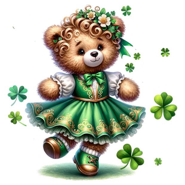 St. Patrick_s Day Bear in Dancing Dress DTF (direct-to-film) Transfer