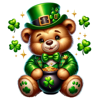 St. Patrick's Day Bear in Green Hat DTF (direct-to-film) Transfer