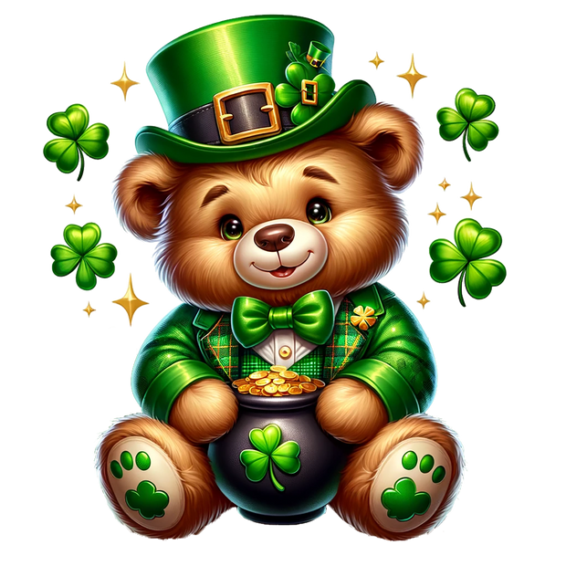 St. Patrick's Day Bear in Green Hat DTF (direct-to-film) Transfer