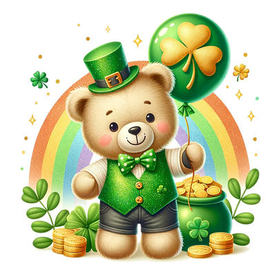 St. Patrick_s Day Bear in Jean Shorts DTF (direct-to-film) Transfer