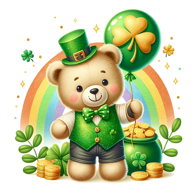 St. Patrick_s Day Bear in Jean Shorts DTF (direct-to-film) Transfer