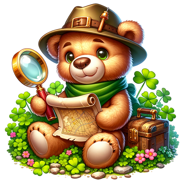 St. Patrick_s Day Bear on Treasure Hunt DTF (direct-to-film) Transfer