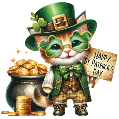 St. Patrick_s Day Cat Happy Day Sign DTF (direct-to-film) Transfer