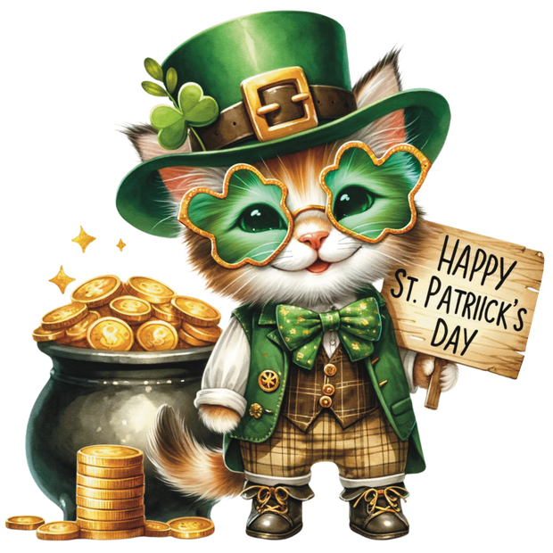 St. Patrick_s Day Cat Happy Day Sign DTF (direct-to-film) Transfer