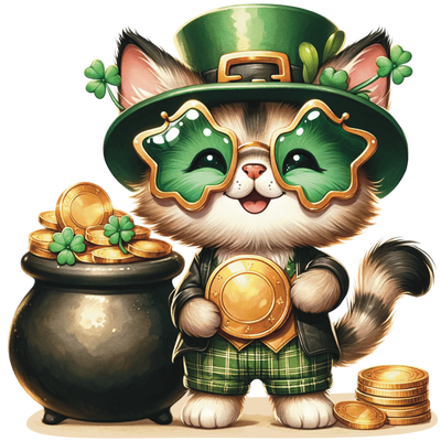 St. Patrick_s Day Cat With Gold DTF (direct-to-film) Transfer