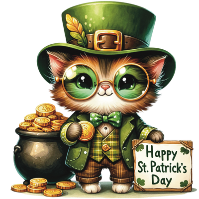 St. Patrick_s Day Happy Day Cat DTF (direct-to-film) Transfer