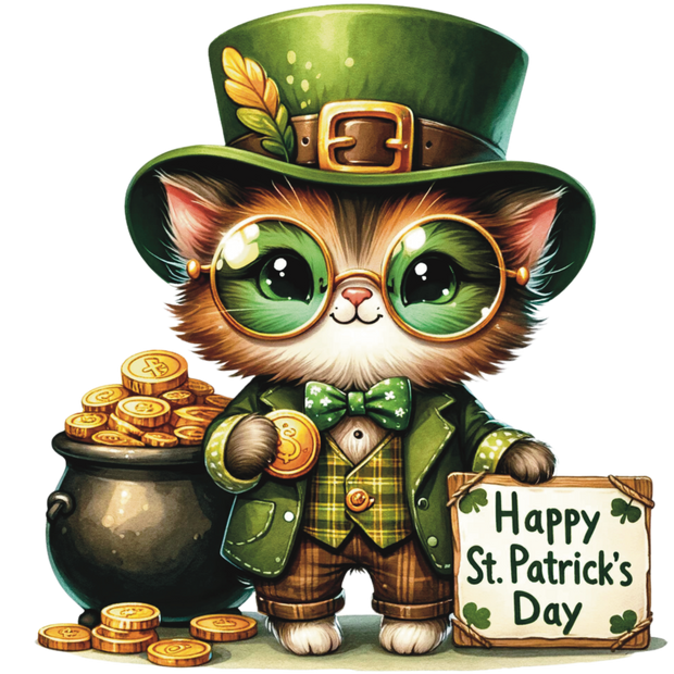 St. Patrick_s Day Happy Day Cat DTF (direct-to-film) Transfer