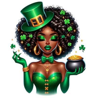 St. Patrick_s Day Lady Holding Pot of Gold DTF (direct-to-film) Transfer