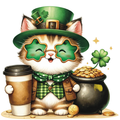 St. Patrick_s Day Laughing Kitty With Cup DTF (direct-to-film) Transfer