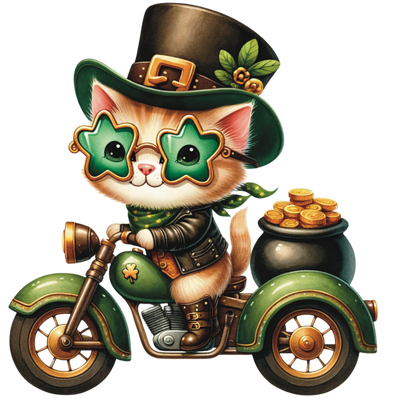 St. Patrick_s Day Motorcycle Cat DTF (direct-to-film) Transfer