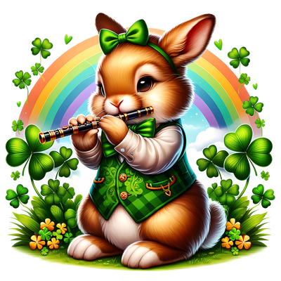 St. Patrick_s Day Rabbit Playing Music DTF (direct-to-film) Transfer