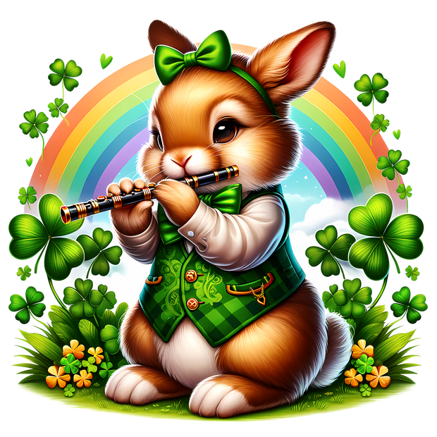 St. Patrick_s Day Rabbit Playing Music DTF (direct-to-film) Transfer